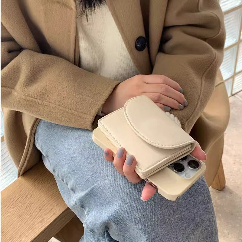 韩系简约ins小卡包女生轻薄零钱包短款多卡位小巧真皮纯色小钱包