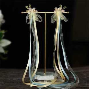 古风汉服儿童蝴蝶结长飘带发夹小女孩汉服夹子仙气绢花复古头饰