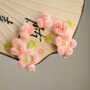 古风发夹仿绒花汉服头饰仿非遗绒花侧边夹复古新年发饰掩鬓发夹