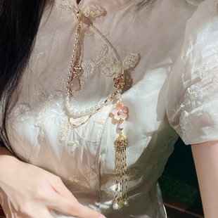 淡雅胸针配饰 国风旗袍压襟珍珠流苏超仙汉服压襟胸前挂件新中式