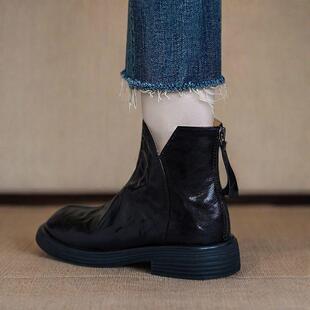 全羊皮超软女鞋软羊皮断码复古短靴真皮切尔西靴女平底2025秋冬新