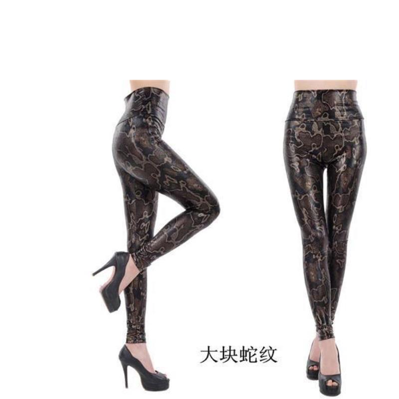 蛇纹连裤袜蛇纹金色虎豹纹高腰打底裤仿皮弹力裤提臀显瘦加长修身