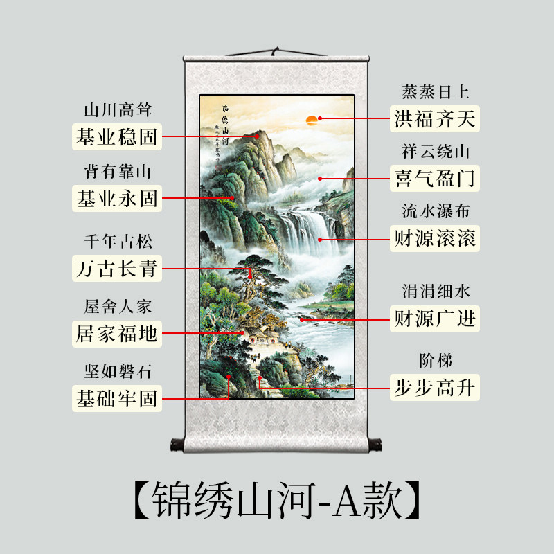 竖版玄关旭日东升山水挂画客厅泰山日出东方墙卷轴靠山图装饰国画
