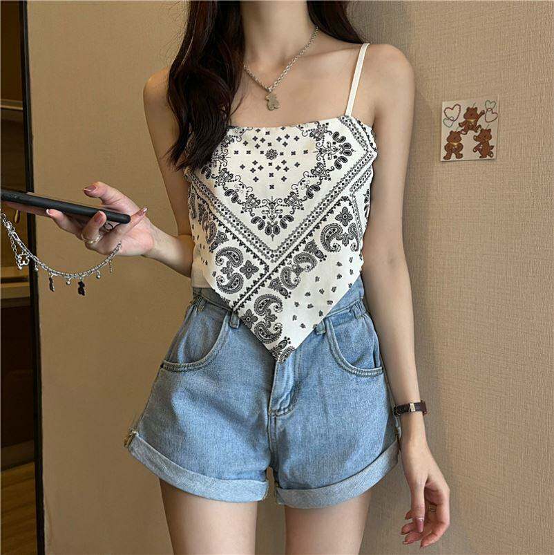 三亚外穿小吊带三角背心甜酷上衣外穿海边小女显瘦遮肚子丝巾肚兜