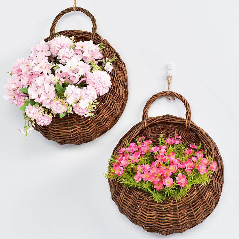 墙上装饰壁挂花篮藤编客厅创意墙面挂件干花仿真花壁挂花花藤套装
