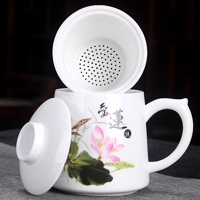 羊脂白瓷马克杯茶水分离