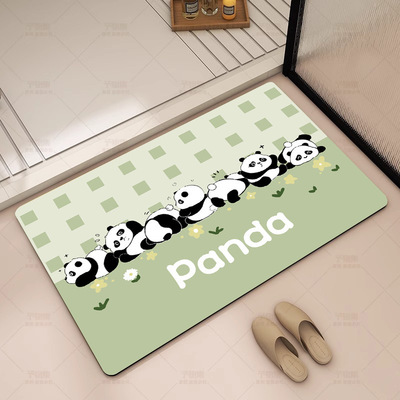 新款 卡通熊猫浴室硅藻泥地垫卫生间门口防滑垫厕所速干脚垫吸水