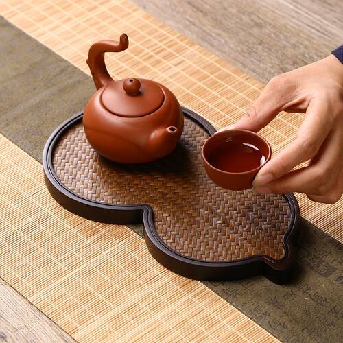 茶盘宋式美学重竹席面竹制茶盘宋席禅意壶垫竹编复古茶道壶承祥云