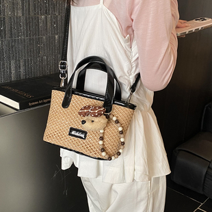 高级感手工编织拼色迷你包包女2026年新款 百搭单肩斜挎手拎包 时尚
