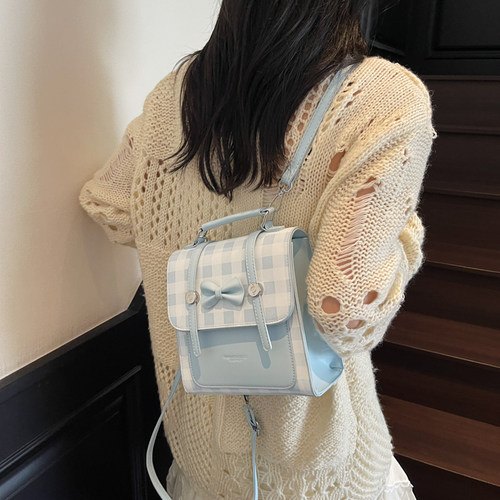 双肩包高学院风包格纹包女