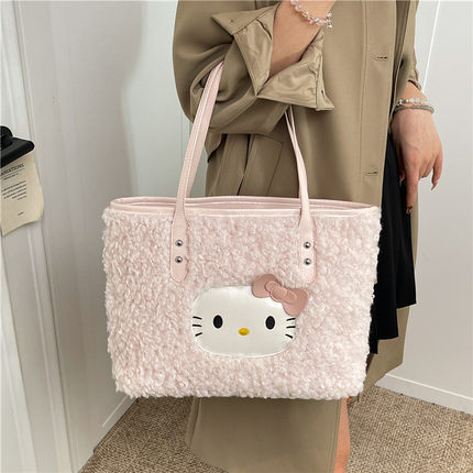 卡通可爱毛绒Hellokitty大容量包女休闲百搭高颜值单肩手拎托特包
