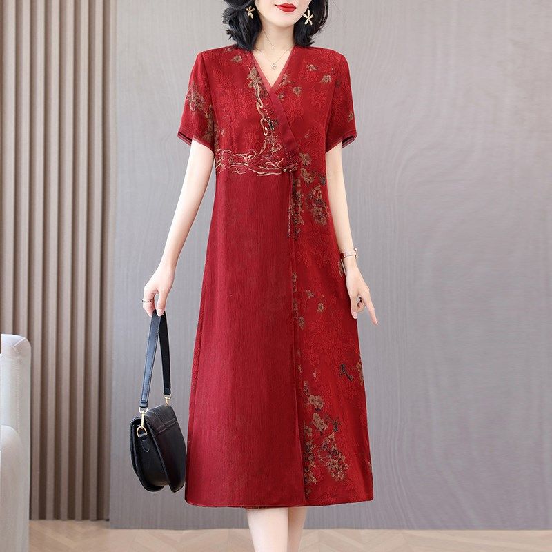 速发高端喜婆夏婚宴装季云纱妈妈婚礼服连衣裙婆香高贵气质真丝裙