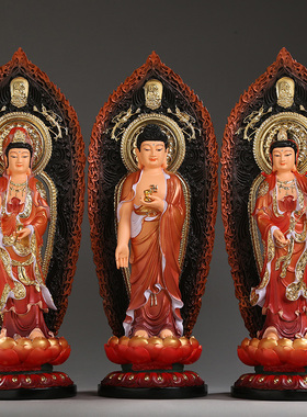 速发彩绘西方三圣树脂佛像站像 阿萨陀佛大世音观势至菩弥 玻璃钢