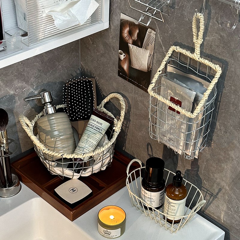 速发化浴品收纳筐洗漱台护肤锈不品钢收纳篮妆室铁艺卫生间篮子置