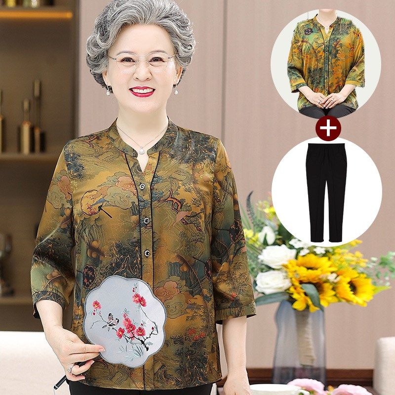 速发老年奶奶夏装中袖妈妈春夏太衣老人唐装老太服衬衣上贵夫人