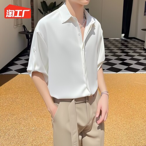 速发夏季七分袖男韩级潮流男装衬衣高熟风坠感轻版感上衣