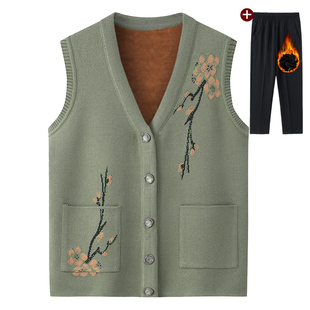 速发妈年秋装2024坎款老妈人马甲冬季加绒保暖外套奶奶毛衣新肩衣