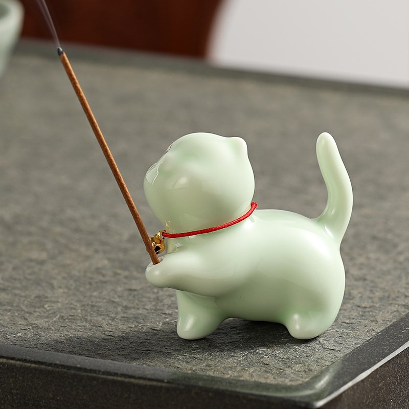 速发小文香插香座线香炉创意陶瓷沉道摆件小号檀香猫创家用香薰炉