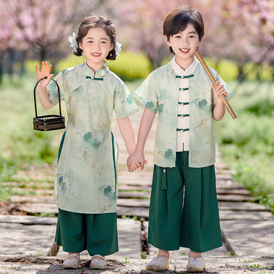 男女宝宝上春山荷花汉服古风幼儿园演出服唐装国风诗词朗诵表演服 — 2