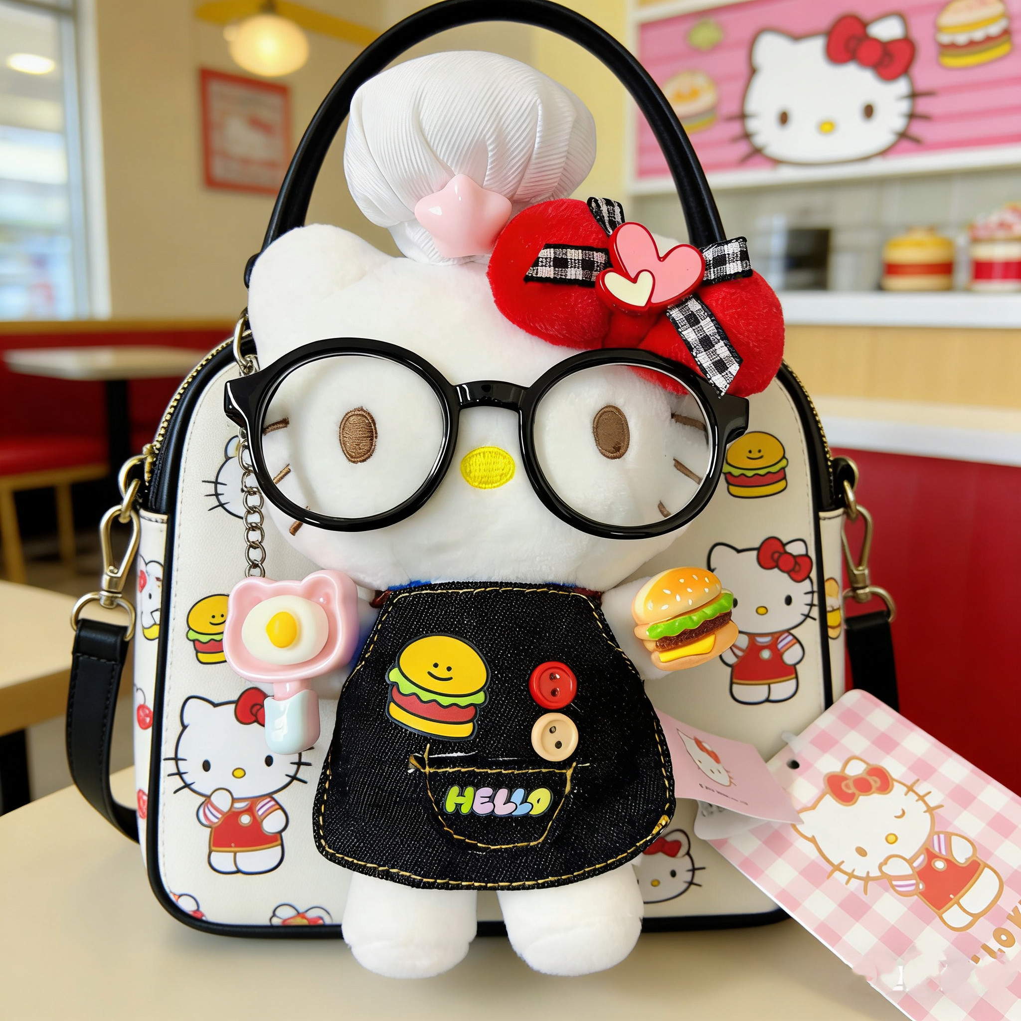 正版hellokitty包包挂件kt猫公仔玩偶凯蒂猫钥匙扣挂饰汉堡围裙