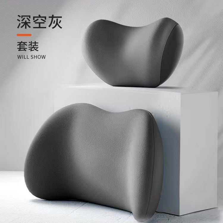 跨境冬季麂皮绒汽车头枕记忆棉颈枕腰靠四季护腰枕座椅靠垫印logo