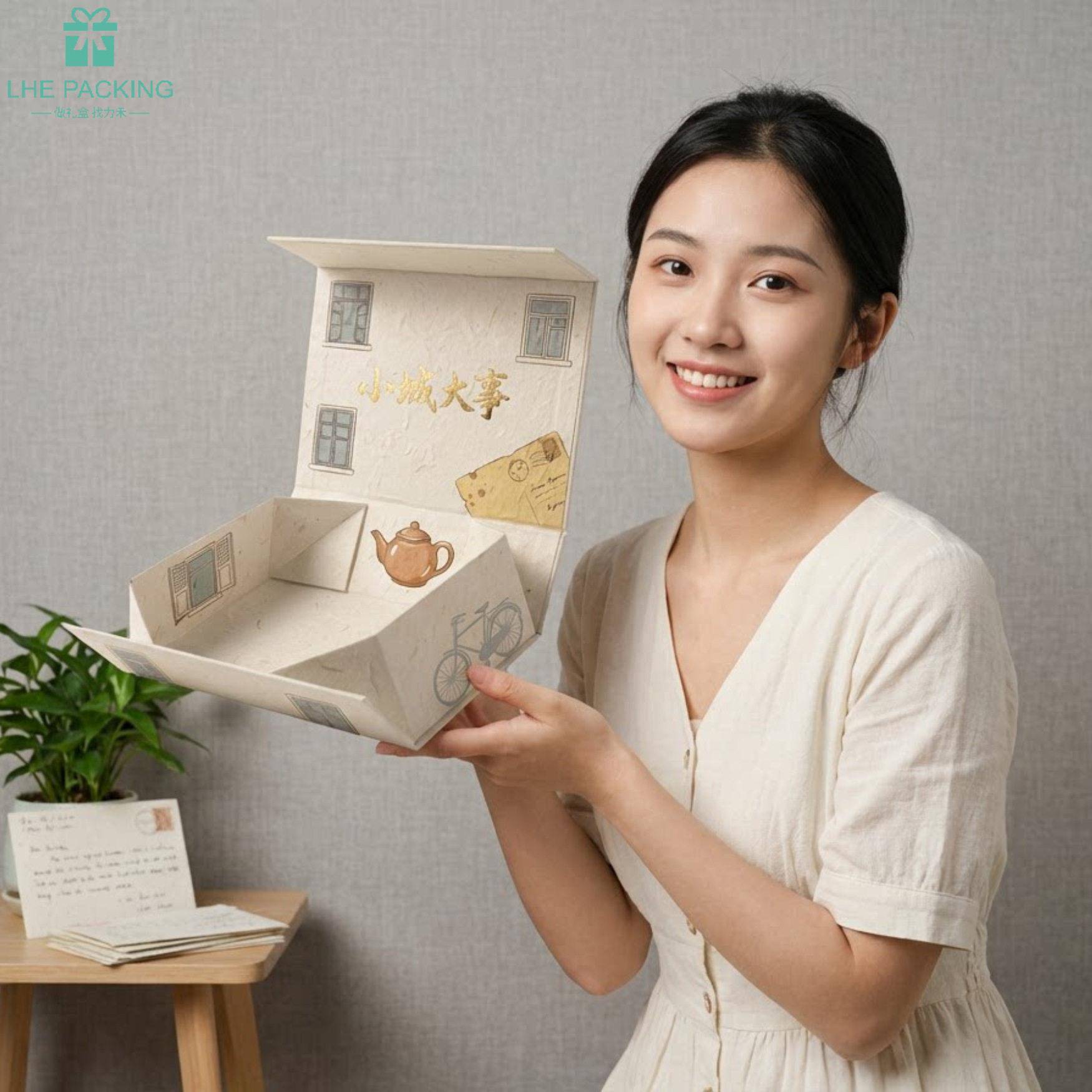 复古一片式折叠批盒定制0309跨境磁吸一体型成装礼包品盒纸盒小量