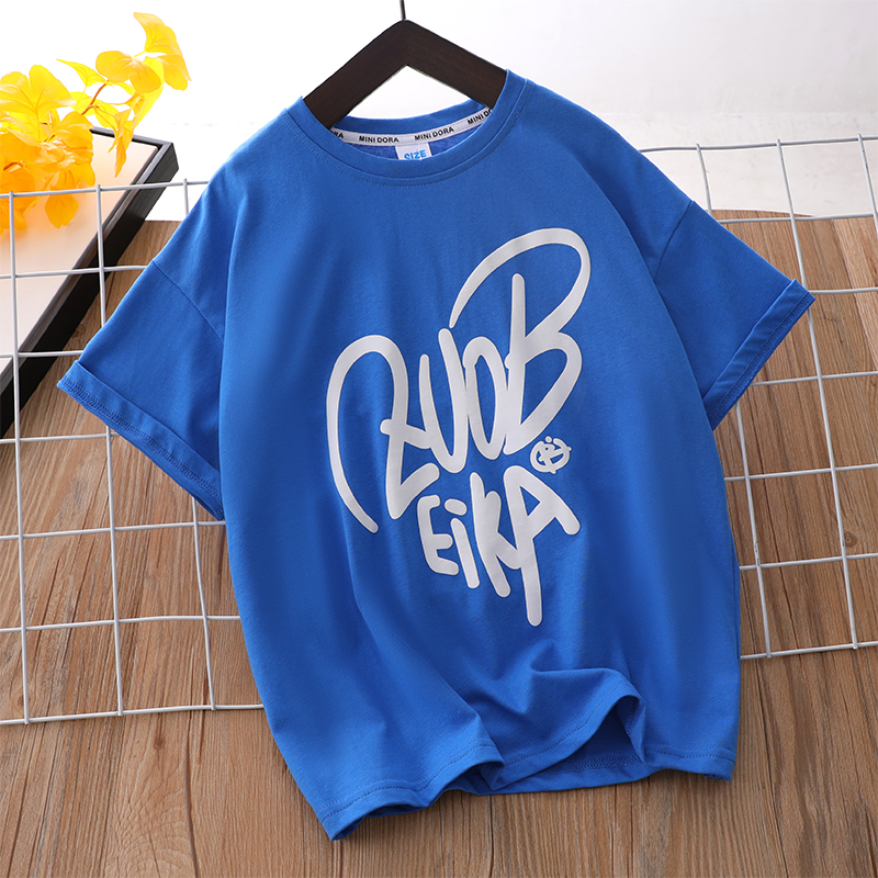 女童克莱因蓝T恤夏季儿童纯棉短袖9韩版大童时尚童装12岁女孩体恤