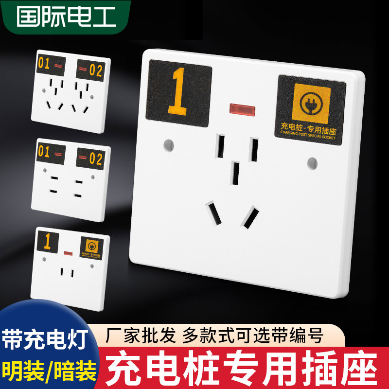 86型电瓶电动车充电站充电桩专用插座户外防水明暗装五孔十孔面板