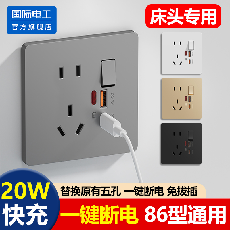 国际电工86型USB插座20W快充面板