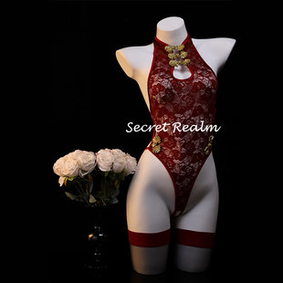 秘境「花间酒」性感睡衣新中式 旗袍镂空连体衣开档内衣纯欲风qqny