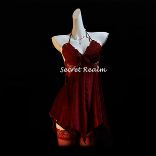 秘境「蝶影幻梦」纯欲性感御姐风吊带胸垫法式 金丝绒睡裙女qqny