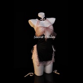 秘境「粉红回忆」性感透视旗袍中式 挂脖纯欲风露背网纱蝴蝶结qqny