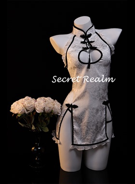 秘境「流苏绘墨」性感睡裙中式旗袍开衩蕾丝镂空透视绑带纯欲qqny