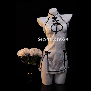 秘境「流苏绘墨」性感睡裙中式 旗袍开衩蕾丝镂空透视绑带纯欲qqny