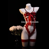 秘境「一抹心动」性感睡衣蕾丝镂空透视蝴蝶结连体内衣纯欲风qqny