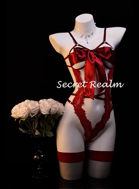 秘境「一抹心动」性感睡衣蕾丝镂空透视蝴蝶结连体内衣纯欲风qqny