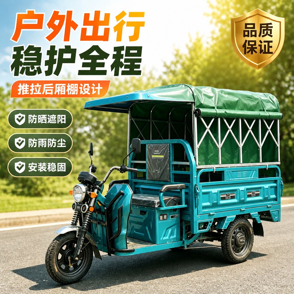 伸缩式三轮电动车雨篷可推拉收纳免打孔加厚防雨布挡风防晒棚