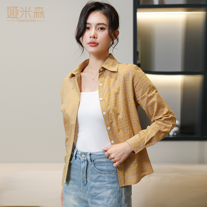 纯棉格子衬衫女长袖春秋款休闲新款百搭修身2025洋气外套上衣衬衣