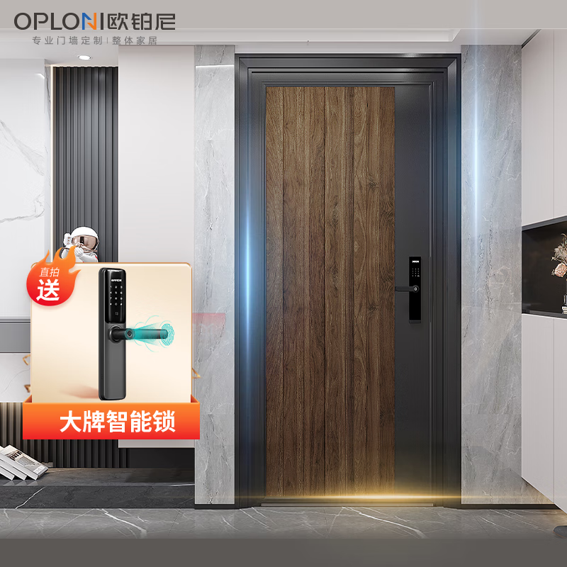 欧铂尼入户门定制一门双色防盗门安全门家用进户门钢木门莱顿装甲