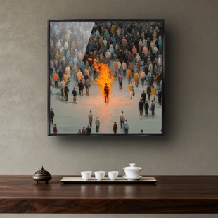 现代简约抽象人物油画有框装 饰画客厅餐厅挂画高级感艺术画潮流好