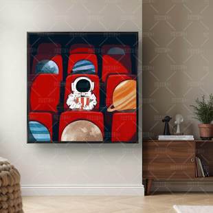 太空人星球宇宙插画挂画科幻风装饰画现代客厅卧室潮流艺术壁画in
