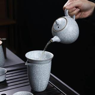 月白汝窑凝香功夫茶壶可养开片泡茶壶陶瓷大容量单壶家用茶具中式