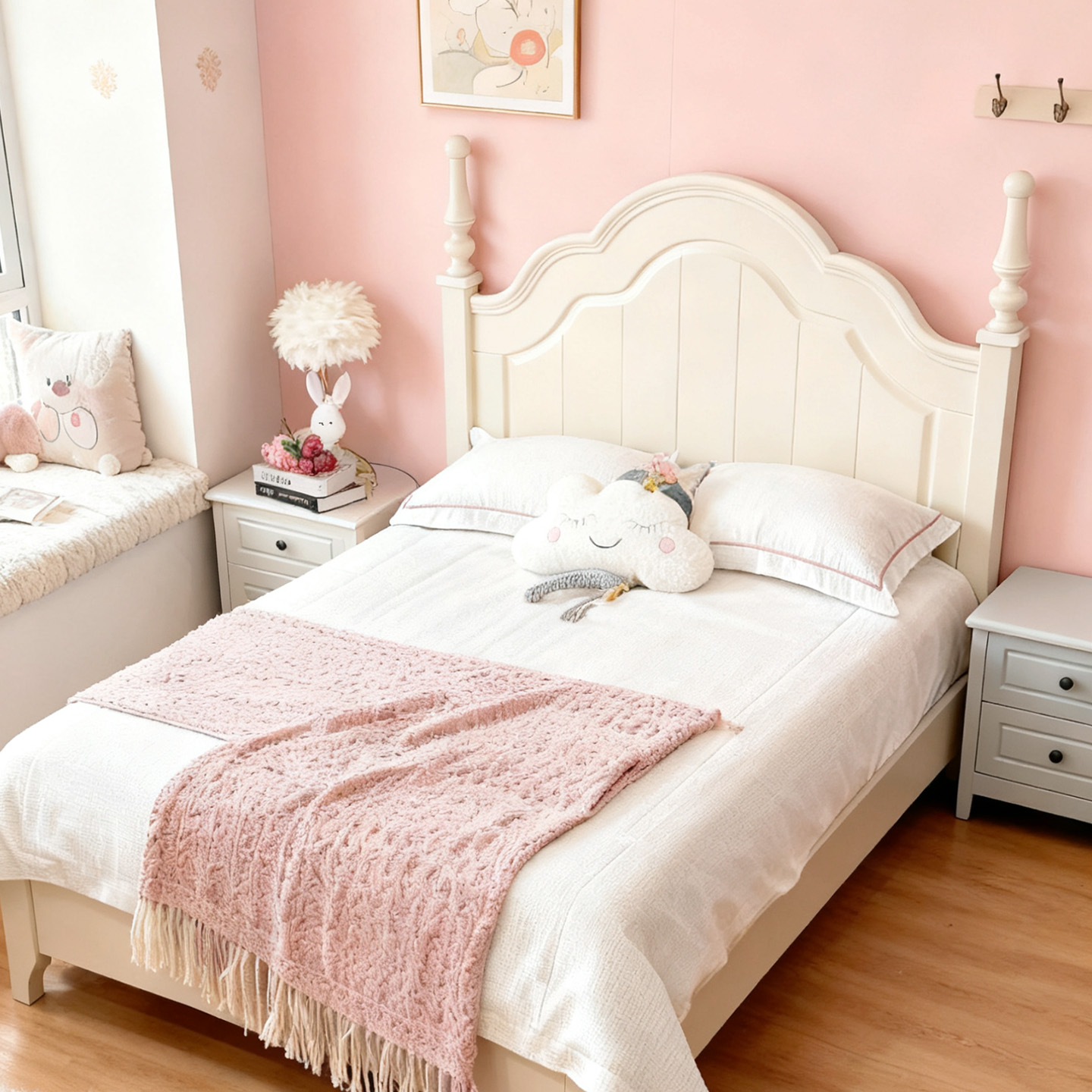 全实木儿童床女孩奶油风公主床1.5米现代简约小户型小孩子卧室床