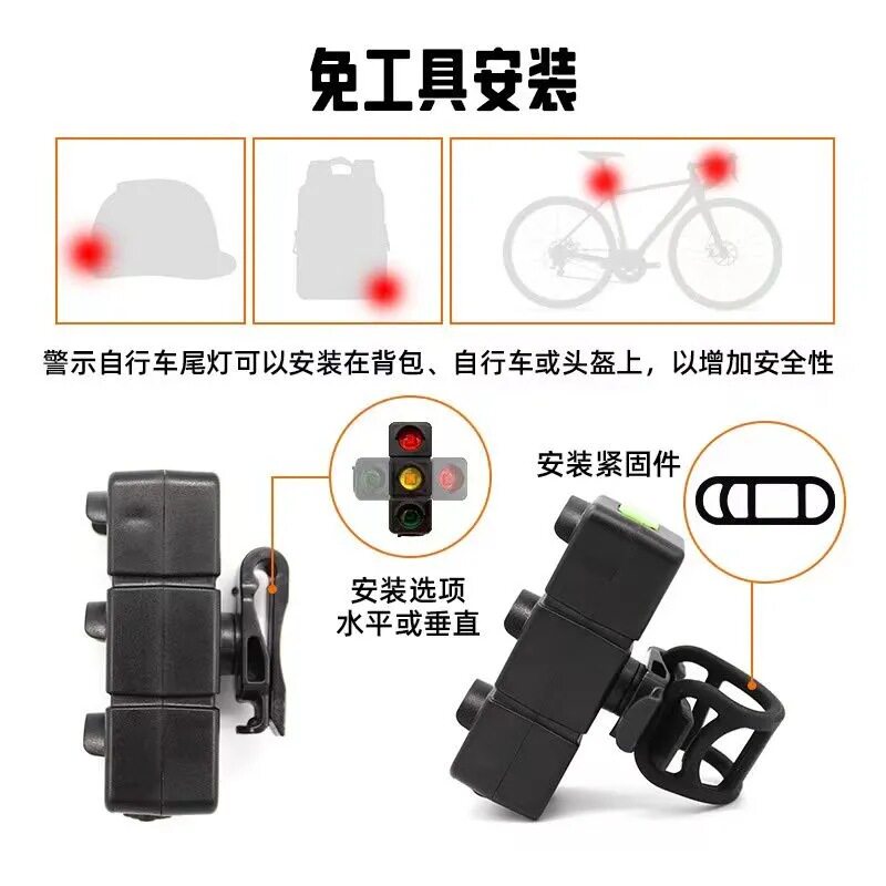 自行车尾灯夜骑警示灯爆闪可爱卡通头盔灯山地车公路车夜行灯新款