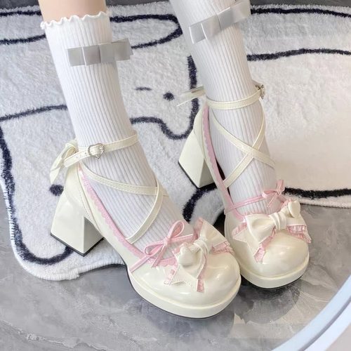 奶芙派对甜美lolita高跟鞋女粗跟花玲季lo鞋圆头可爱洛丽塔小皮鞋