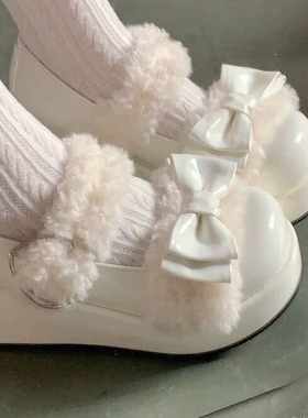 洛丽塔鞋子冬季棉鞋小暖糕lo鞋秋冬加绒厚底鞋原创女鞋毛毛鞋女鞋