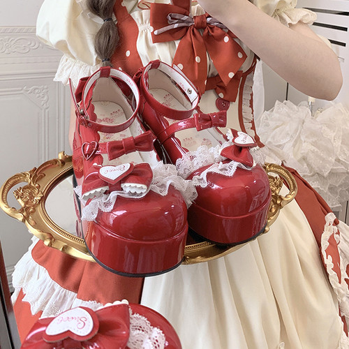 洛丽塔doll感新款蕾丝可爱lolita鞋子少女圆头甜美厚底增高大头鞋