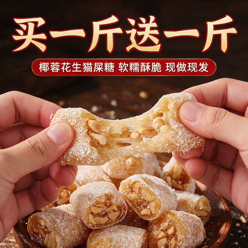 广东特产猫屎糖椰蓉芝麻花生糖传统糕点小零食休闲食品网红小吃