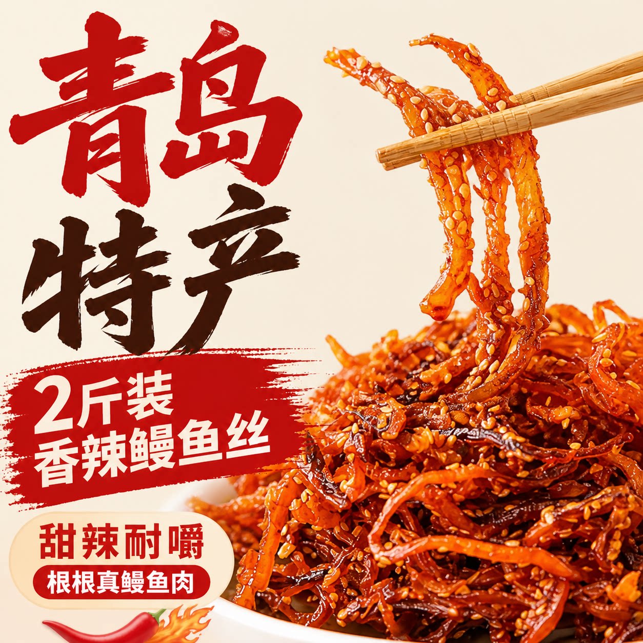 青岛特产香辣鳗鱼丝即食甜辣小鱼干蜜汁辣味小吃海鲜追剧解馋零食