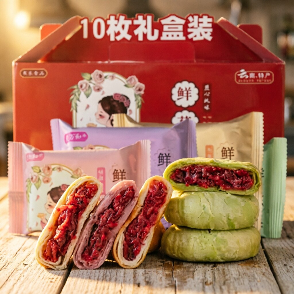 外酥里润花香四溢玫瑰鲜花饼特产礼盒装小吃糕点点心零糕点食品